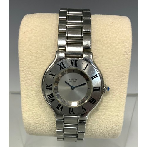 1021 - Must De Cartier - a modern lady's 21 stainless steel bracelet watch, ref 1330, brushed dial, Roman n... 