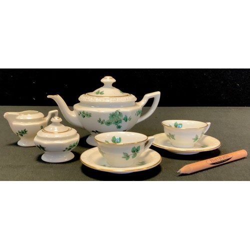 513 - A Rosenthal Miniature Green Floral Spray pattern tea set, for two,  comprising teapot, sucrier, milk... 