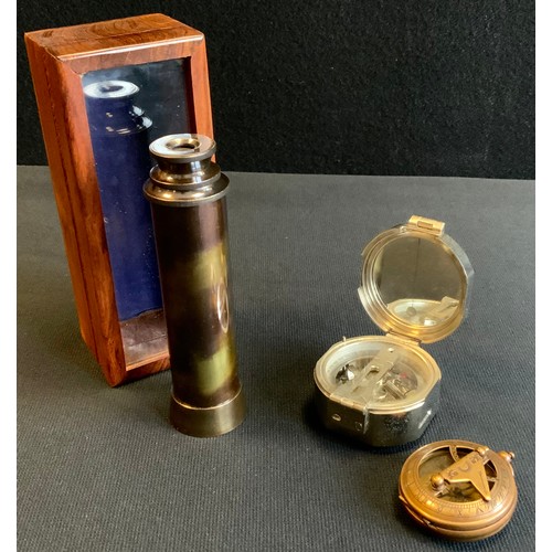 516 - A modern Nautical marine compass, another; telescope, cased (3)