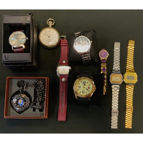 533 - Watches - a Waltham open face pocket watch, nickel plated case;  another black cased;  Casio digital... 