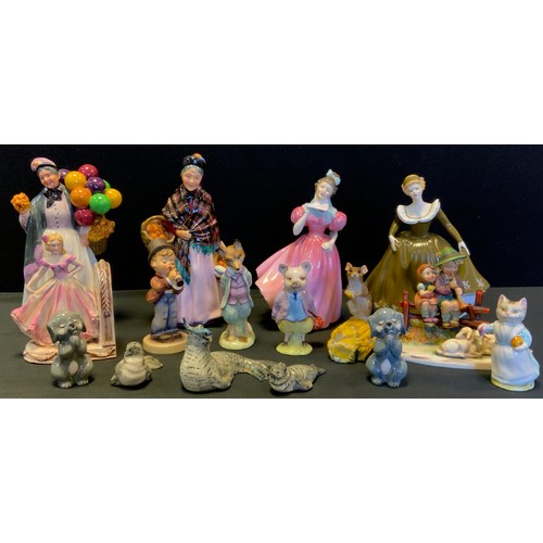 183 - Doulton figures - Biddy Penny farthing, HN1265; The Orange Lady, HN1759; Camelia, HN222; Geraldine, ... 