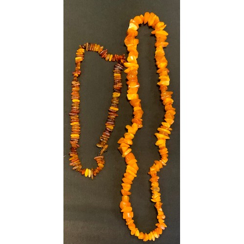 642 - A Baltic amber bead necklace, another smaller, 73.3g gross (2)