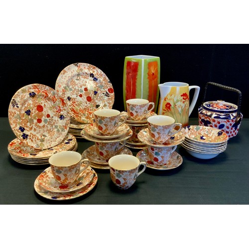 406 - A Mason’s Bittersweet pattern part tea and dinner service - seven cups and saucers, seven dining pla... 