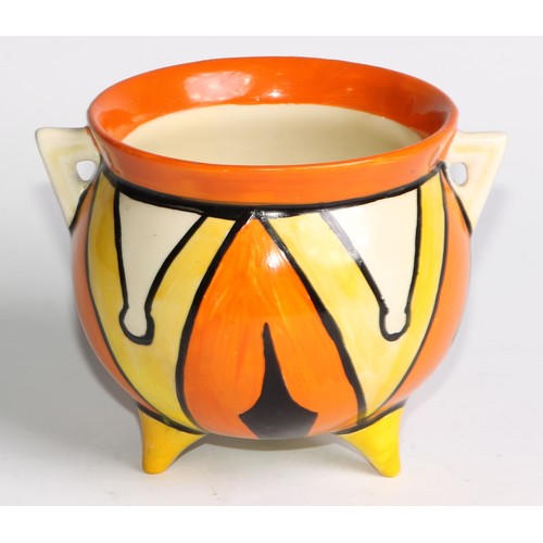 26 - A Clarice Cliff Bizarre Keyhole pattern two handled cauldron, painted with bold geometric shapes in ... 