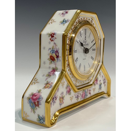 40 - A Royal Crown Derby Royal Antoinette pattern miniature mantel clock, 11cm high, first quality