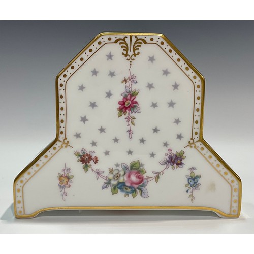 40 - A Royal Crown Derby Royal Antoinette pattern miniature mantel clock, 11cm high, first quality