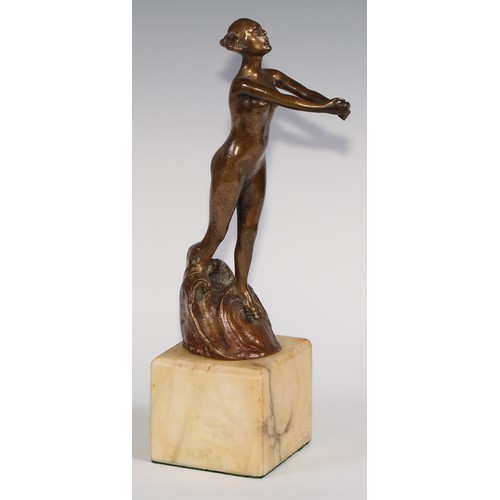 46 - Continental School (second-quarter 20th century), a bronze, of an Art Deco female nude, emerging fro... 