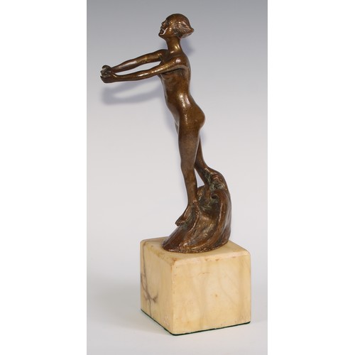 46 - Continental School (second-quarter 20th century), a bronze, of an Art Deco female nude, emerging fro... 