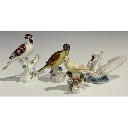 60 - A Berlin porcelain model, of a swan, swimming with wings outstretched, the feathers picked out in mo... 