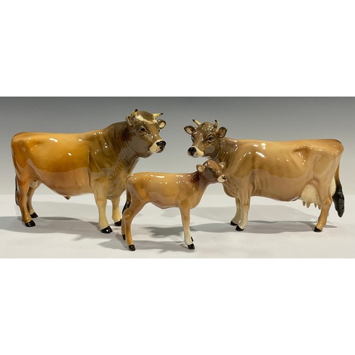 63 - A set of three Beswick Jersey cattle models, Champion Dunsley Coy Boy bull, Champion Newton Tinkle c... 