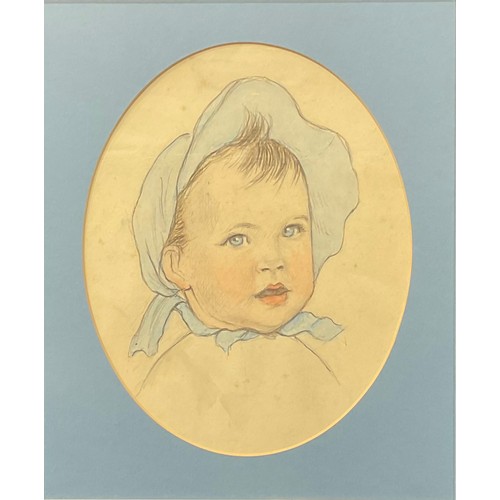 76 - Helen Stiebel (second-quarter 20th century)
Portrait of a Baby
pencil and watercolour, oval, 25cm x ... 