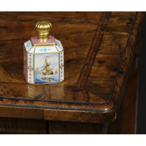 99 - A Lynton porcelain canted square scent bottle, painted by Stefan Nowacki, monogrammed, with a Dutch ... 