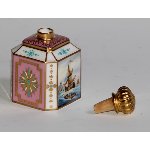 99 - A Lynton porcelain canted square scent bottle, painted by Stefan Nowacki, monogrammed, with a Dutch ... 