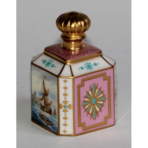 99 - A Lynton porcelain canted square scent bottle, painted by Stefan Nowacki, monogrammed, with a Dutch ... 