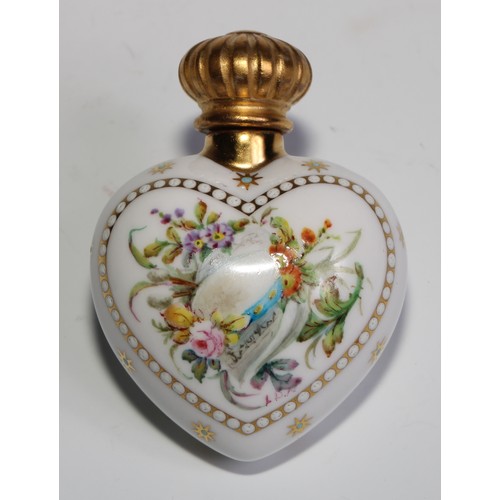 100 - A Lynton porcelain heart shaped scent bottle, painted by Stefan Nowacki, monogrammed, with a musical... 