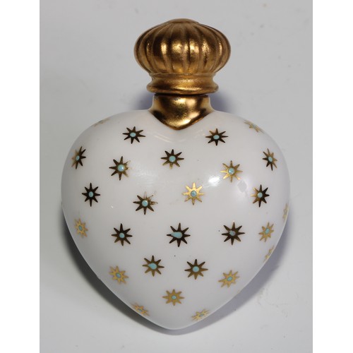 100 - A Lynton porcelain heart shaped scent bottle, painted by Stefan Nowacki, monogrammed, with a musical... 