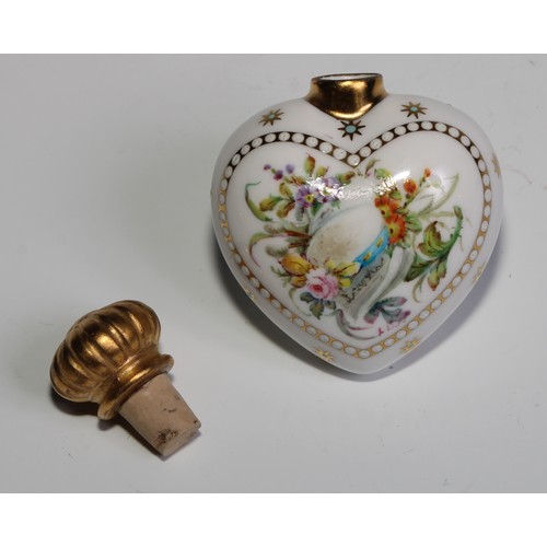 100 - A Lynton porcelain heart shaped scent bottle, painted by Stefan Nowacki, monogrammed, with a musical... 