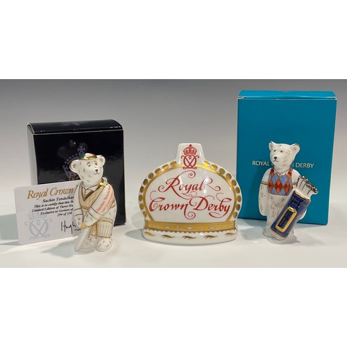 137 - A Royal Crown Derby miniature bear, Sachin Tendulkar Bear, exclusive to Govier's of Sidmouth, limite... 