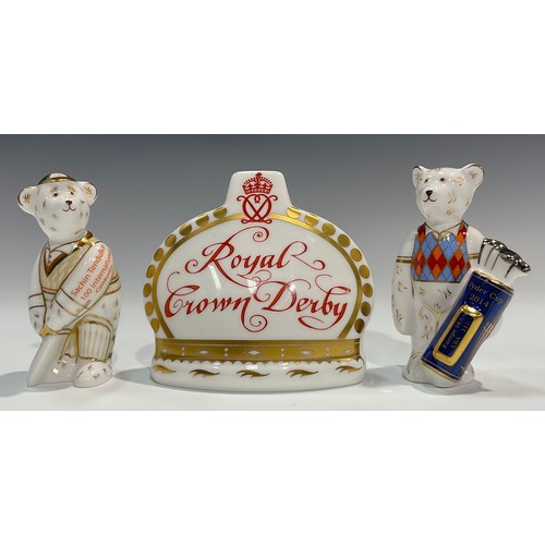 137 - A Royal Crown Derby miniature bear, Sachin Tendulkar Bear, exclusive to Govier's of Sidmouth, limite... 