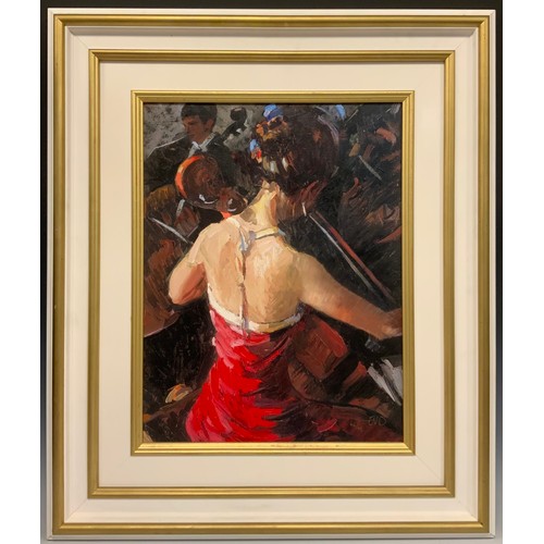 73 - Sheree Valentine Daines, The Young Cellist, signed, limited edition, print on canvas, No. 46/49, 49c... 