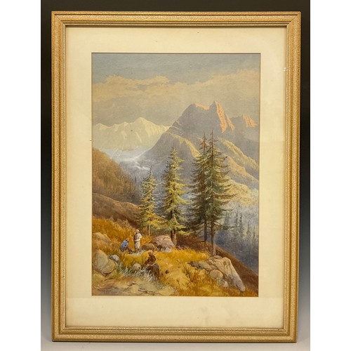 154 - Thomas Miles Richardson Jnr (1813 - 1890), Sherpas in the foothills, signed, dated 1874, watercolour... 