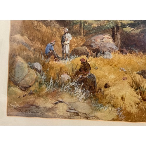 154 - Thomas Miles Richardson Jnr (1813 - 1890), Sherpas in the foothills, signed, dated 1874, watercolour... 