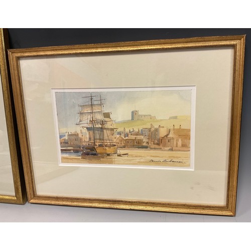 136 - Dennis John Hanceri (1928-2011), Tall-ship at Whitby, signed, watercolour, 12cm x 21cm;  Poris, Gree... 