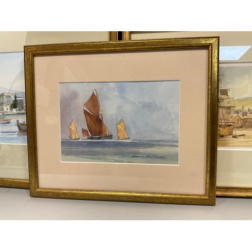 136 - Dennis John Hanceri (1928-2011), Tall-ship at Whitby, signed, watercolour, 12cm x 21cm;  Poris, Gree... 