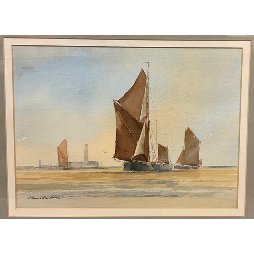 137 - Dennis John Hanceri (1928-2011), Sailing Barges on the Thames, signed, watercolour,  23cm x 31cm;  a... 