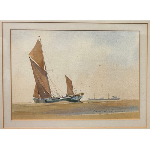 137 - Dennis John Hanceri (1928-2011), Sailing Barges on the Thames, signed, watercolour,  23cm x 31cm;  a... 