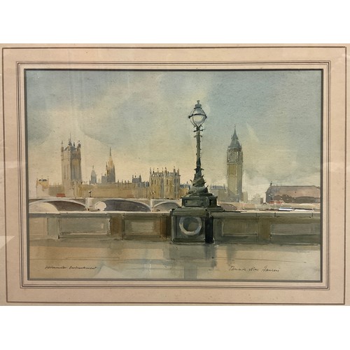 138 - Dennis John Hanceri (1928-2011), Westminster Embankment, signed, watercolour, 26cm x 35cm;  another,... 