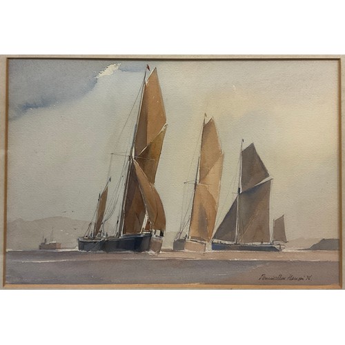 140 - Dennis John Hanceri (1928-2011), Sailing Barges, early morning, signed, watercolour, 24.5cm x 36cm (... 