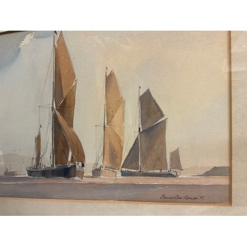 140 - Dennis John Hanceri (1928-2011), Sailing Barges, early morning, signed, watercolour, 24.5cm x 36cm (... 