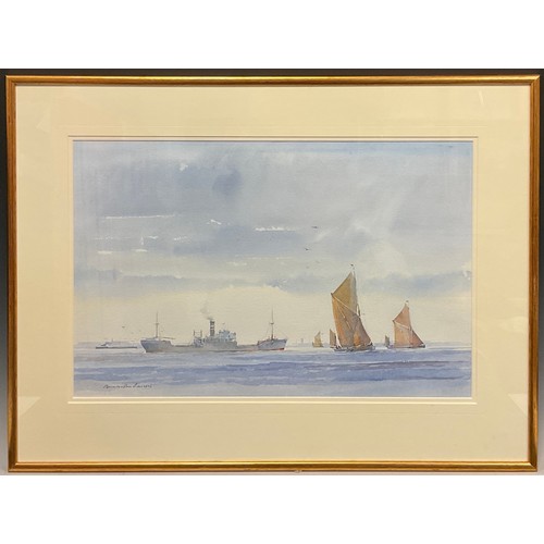 142 - Dennis John Hanceri (1928-2011), ‘Fleet of Sail and Steel’, signed, watercolour, 35cm x 34.5cm.