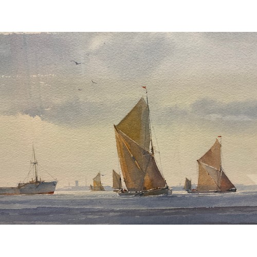 142 - Dennis John Hanceri (1928-2011), ‘Fleet of Sail and Steel’, signed, watercolour, 35cm x 34.5cm.