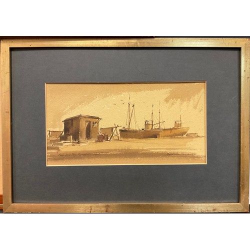 145 - Dennis John Hanceri (1928-2011), High and Dry, Dungeness, Kent, signed, dated 1977, grisaille waterc... 