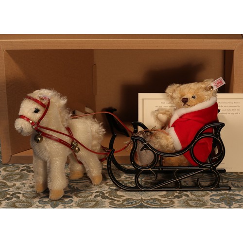 6092 - Steiff (Germany) EAN 670879 Father Christmas teddy bear with Pony sledge, each with trademark 'Steif... 