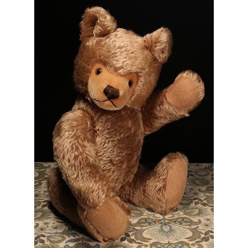 6099 - A 1950's Steiff (Germany) brown mohair jointed teddy bear, brown and black plastic eyes, pronounced ... 