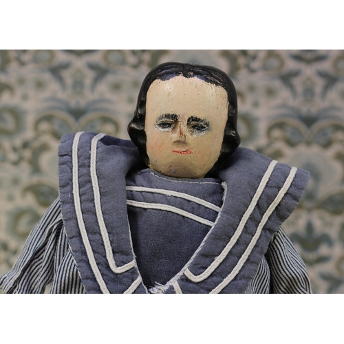 6114 - Folk Art, Maritime Interest - a carved and painted wooden doll, as a Sailor, the carved and painted ... 