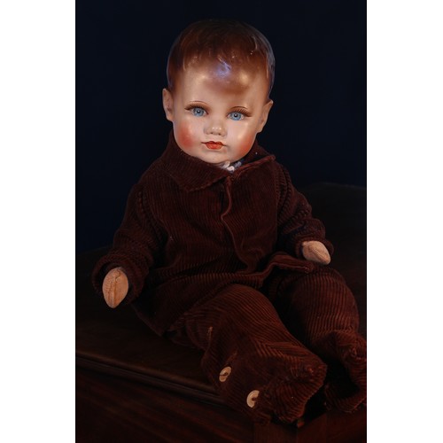 6128 - A Dean's Rag Book Co. Ltd. painted composition head and stuffed cloth bodied doll, velveteen hands, ... 