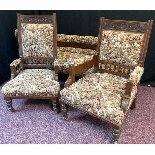 75 - A late Victorian mahogany Chaise lounge, 84cm high x 186.5cm long x 65cm deep, and a conforming pair... 