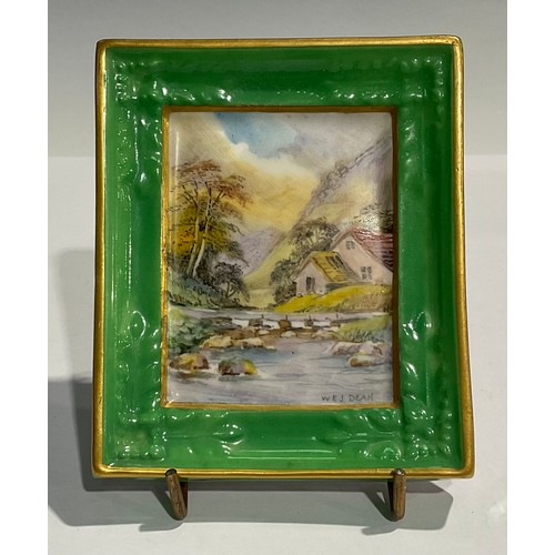 9 - A Royal Crown Derby rectangular plaque, painted by WEJ Dean, signed, Lathkill Dale, titled to verso,... 