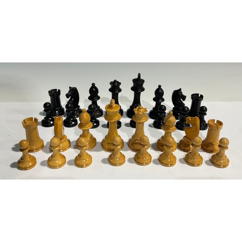 48 - A Staunton type boxwood and ebonised chess set, wooden box with sliding cover