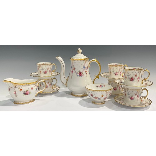 42 - A Royal Crown Derby Antoinette pattern coffee service for six, comprising coffee pot, sugar bowl, cr... 