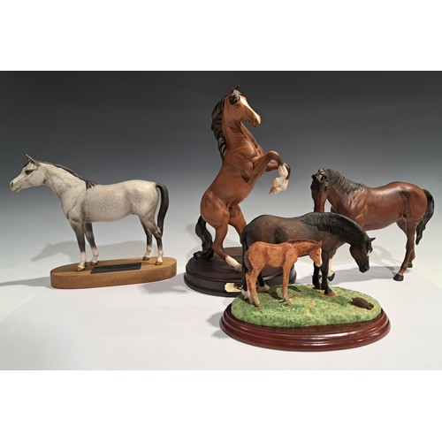 67 - A Beswick model, of a rearing horse, Spirit of the Wild, circular wooden base, matte glaze, 30cm hig... 