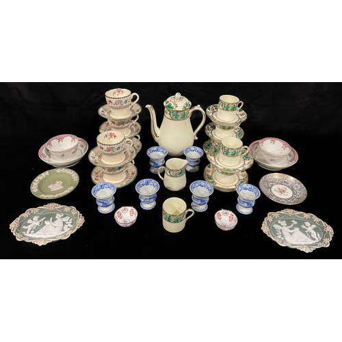 89 - An Art Deco Tuscan China coffee set for six; a pair of early 19th century tea bowls and saucers; a s... 