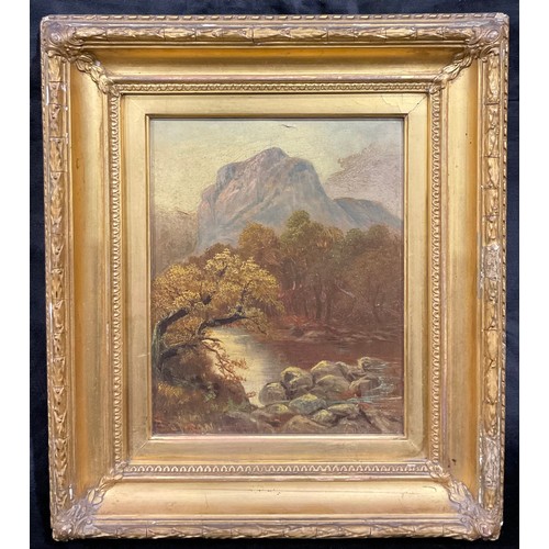 122 - Jameson  
Mountainous Lake Scene  
signed, oil on canvas, 24.5c, x 19.5cm