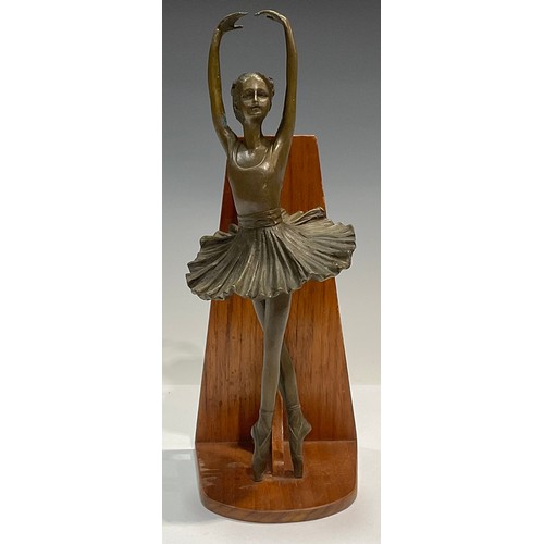 129 - A bronze sculpture, of a ballerina, on wooden stand, 27cm high