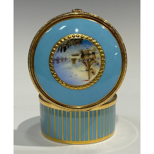 133 - A Lynton porcelain circular table box, painted by Stefan Nowacki, signed, with schooners off the coa... 