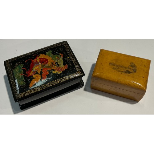 165 - A Russian lacquered box, signed; a Mauchlin box, Perth from Barnhill (2)